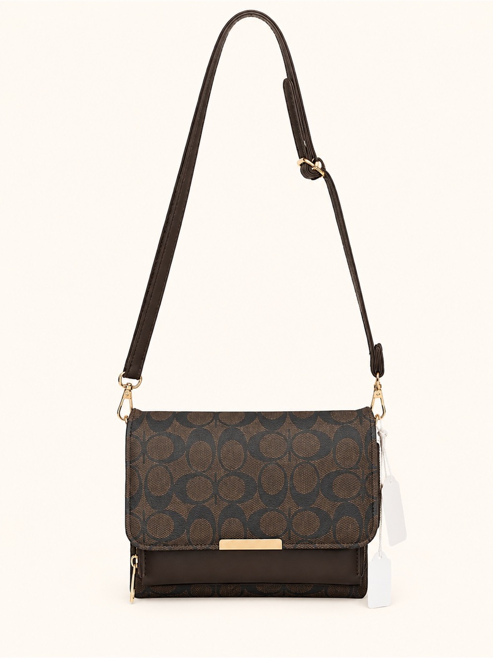 Signature Monogram Brown Crossbody Foldover Bag